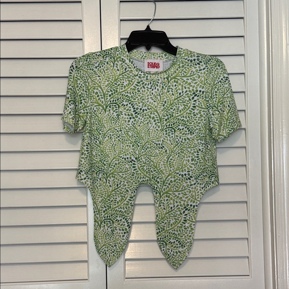 Solid & Striped Green Leaf Patterned Tie Front Cr… - image 1